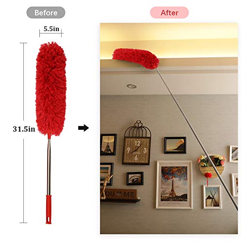 DELUX Microfiber Feather Duster Extendable Cobweb Duster with 100 inches Extra Long Pole, Bendable Head & Scratch-Resistant Hat for Cleaning Ceiling Fan, High Ceiling, Blinds, Furniture & Cars Red - Image 3
