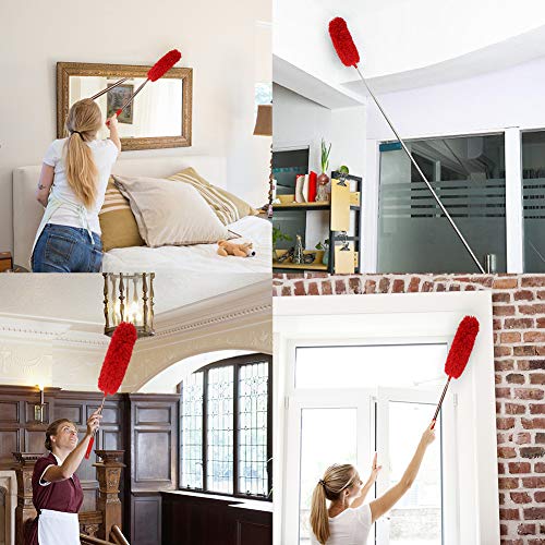 DELUX Microfiber Feather Duster Extendable Cobweb Duster with 100 inches Extra Long Pole, Bendable Head & Scratch-Resistant Hat for Cleaning Ceiling Fan, High Ceiling, Blinds, Furniture & Cars Red - Image 5