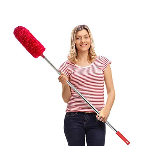 DELUX Microfiber Feather Duster Extendable Cobweb Duster with 100 inches Extra Long Pole, Bendable Head & Scratch-Resistant Hat for Cleaning Ceiling Fan, High Ceiling, Blinds, Furniture & Cars Red - Image 1