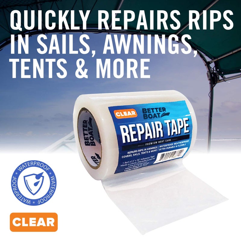 Better Boat Repair Tape for Fabric Boat Covers, Canvas Tents, Pop-Up Campers, RV Awnings, Tarps, Canopies, Bimini Tops, Sails, Air Mattress Patch Kit, 30ft x 3" Clear Heavy-Duty Waterproof Vinyl - Image 4