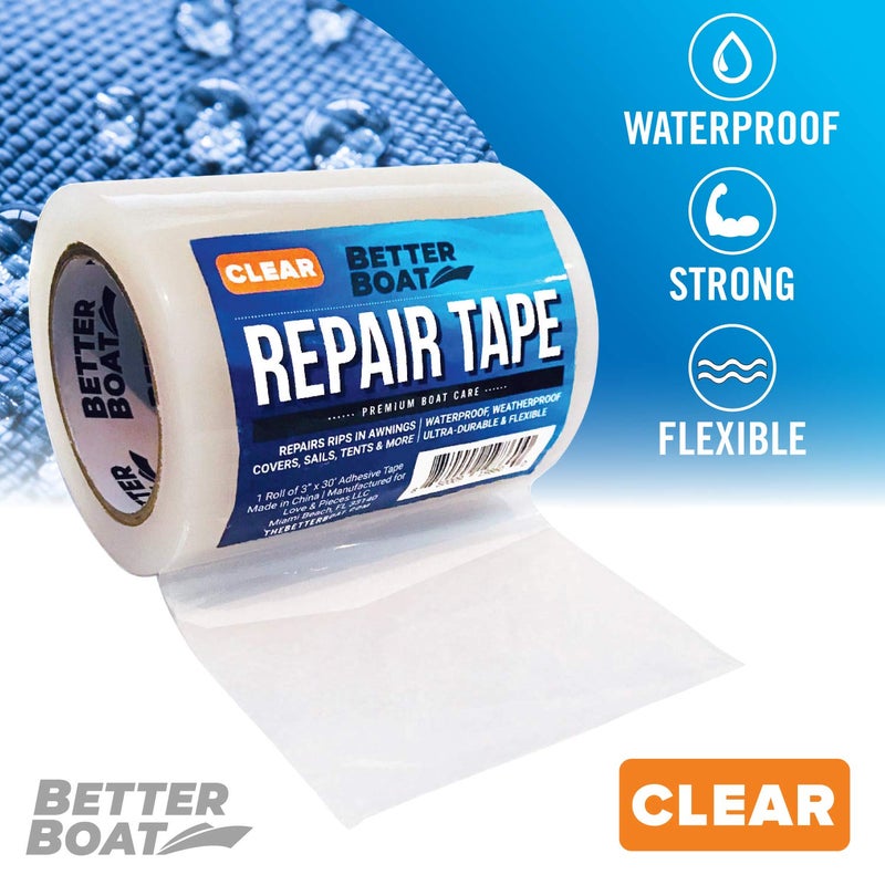 Better Boat Repair Tape for Fabric Boat Covers, Canvas Tents, Pop-Up Campers, RV Awnings, Tarps, Canopies, Bimini Tops, Sails, Air Mattress Patch Kit, 30ft x 3" Clear Heavy-Duty Waterproof Vinyl - Image 5
