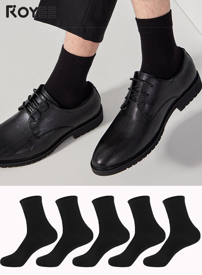 Royee 5 Pair Pure Cotton Men's Socks: Mid-Calf, Formal, Moisture-Wicking, Suitable for All Seasons for Business Casual Wear - Image 1