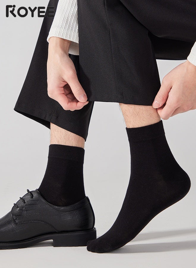 Royee 5 Pair Pure Cotton Men's Socks: Mid-Calf, Formal, Moisture-Wicking, Suitable for All Seasons for Business Casual Wear - Image 2