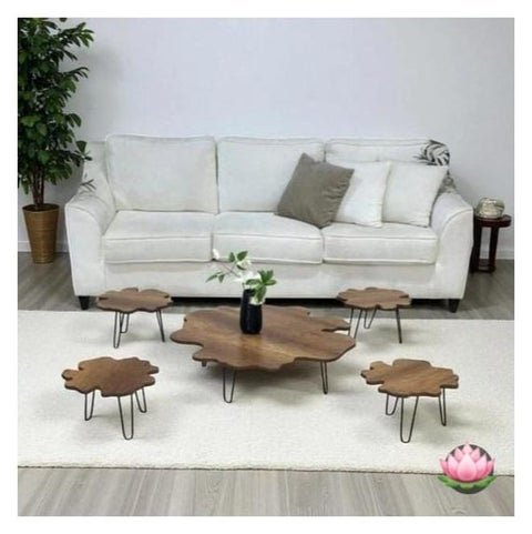 طقم طاولة قهوة أرضي , سطح خشب بني