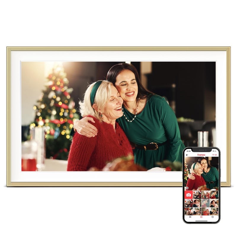 Pastigio إطار صور رقمي، إطار صور رقمي كبير بحجم 15.6 بوصة مع واي فاي، سعة 32 جيجابايت، شاشة لمس FHD IPS بدقة 1920 * 1080، عرض شرائح إطار إلكتروني، مثبت على الطاولة والجدار، هدايا للأم، النساء، ذهبي - Image 1