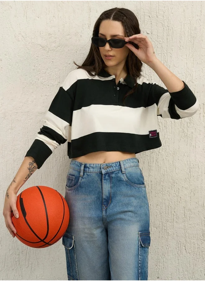 هوبرهولمي Women's Black Cropped Boxy Full Sleeve T-shirt - Trendy and Comfortable