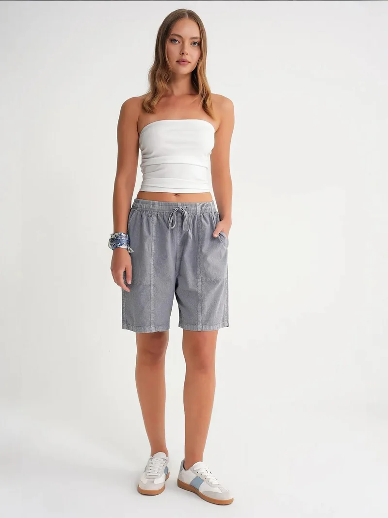 MixRay Mixray High Waist Cotton Drawstring Mini Shorts