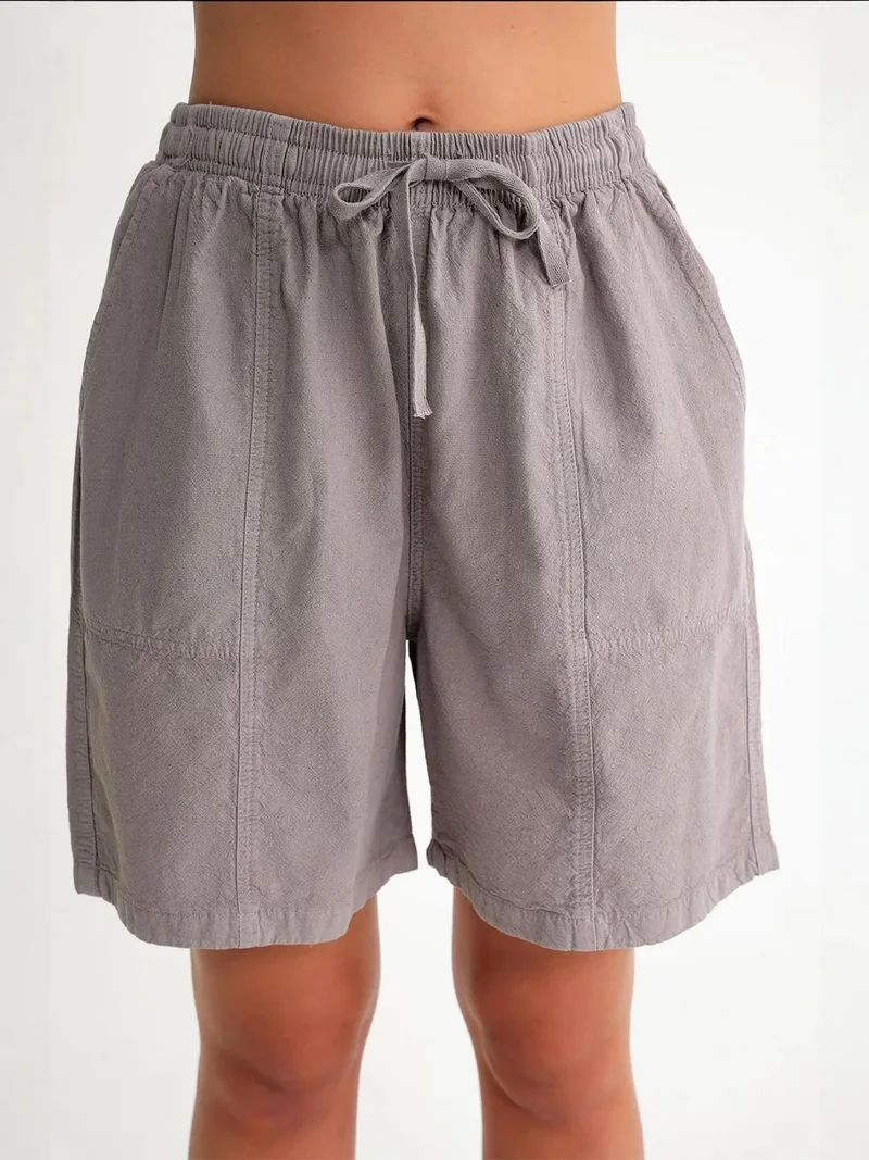 MixRay Slate Grey Mixray High Waist Cotton Drawstring Mini Shorts for Women | Best Price UAE