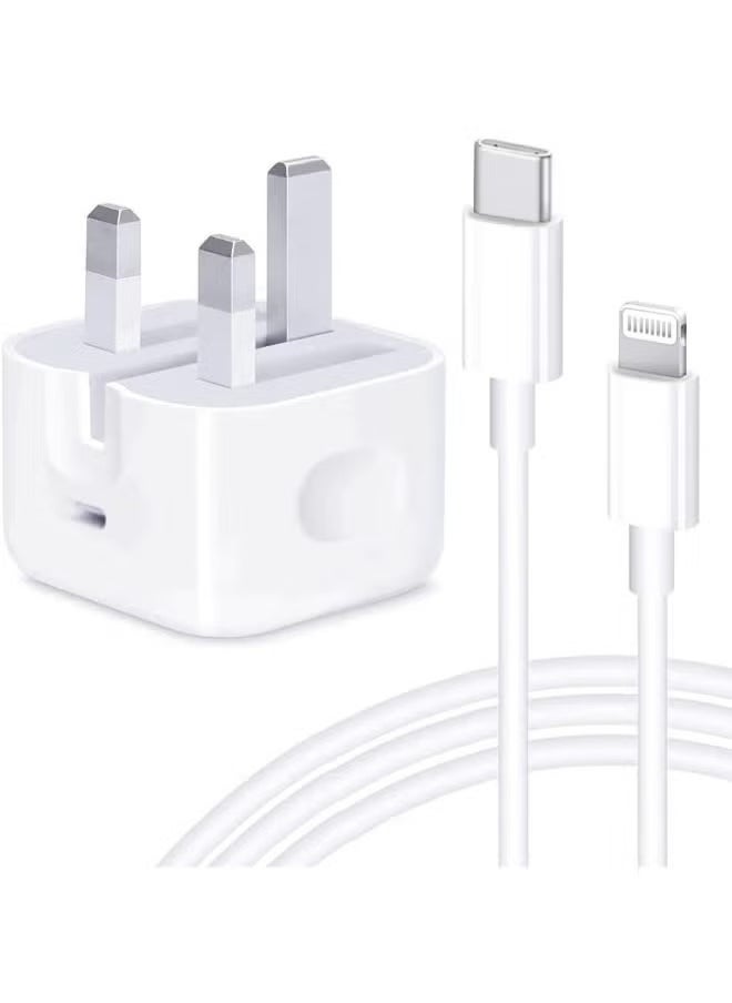 SHOPI - USB C Power Adapter With USB C To Lighting Cable 1m USB C Plug Charger 20W PD Power Adapter For iPhone 13 / Pro / Promax Wall Adapter UK Plug Fast Charging USB-C Charger iPhone Charger Fast Charging - Image 1