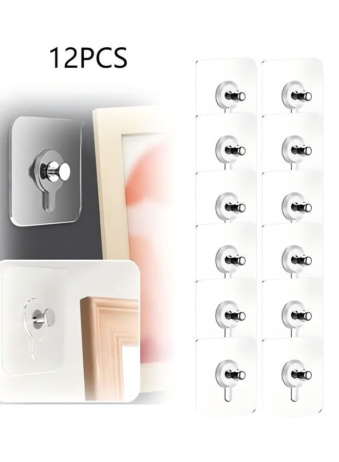 12 Pcs Nail Free Wall Hangers,Picture Hangers Without Nails, Wall Hooks Adhesive for Hanging for Kitchen, Bathroom, Home - Image 1