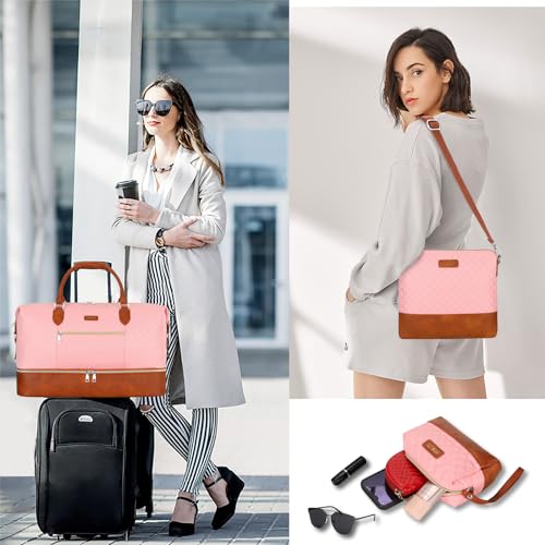 ITIEZY Weekender Bag for Women, Travel Duffel Bag Carry On Overnight Bag with Shoe Compartment Large Nylon Travel Weekend Tote Bag - Image 3
