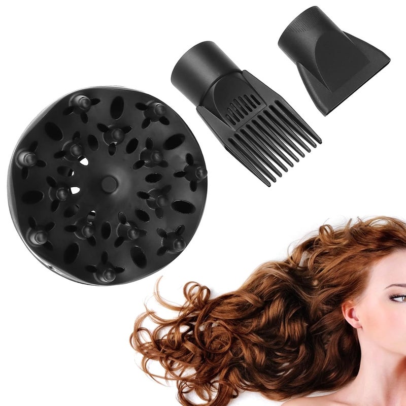 klarako Hair Dryer Diffuser Attachment, Hair Dryer Diffuser Nozzle Set Plastic Hair Dryer Attachment Dryer Nozzle Comb for Straight or Curly Hair (3Pcs/Set) - Image 2