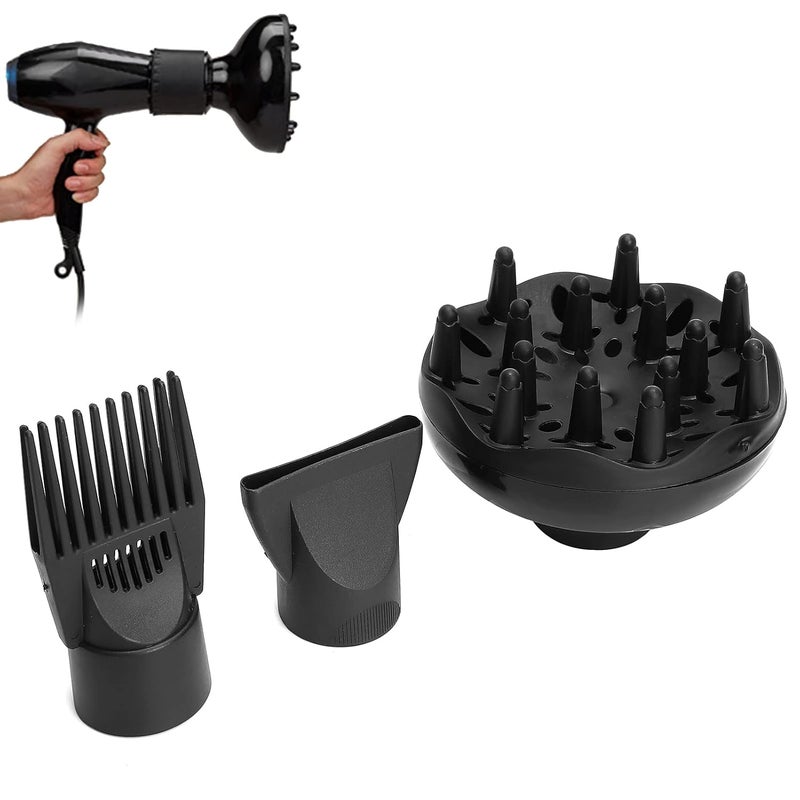 klarako Hair Dryer Diffuser Attachment, Hair Dryer Diffuser Nozzle Set Plastic Hair Dryer Attachment Dryer Nozzle Comb for Straight or Curly Hair (3Pcs/Set) - Image 1