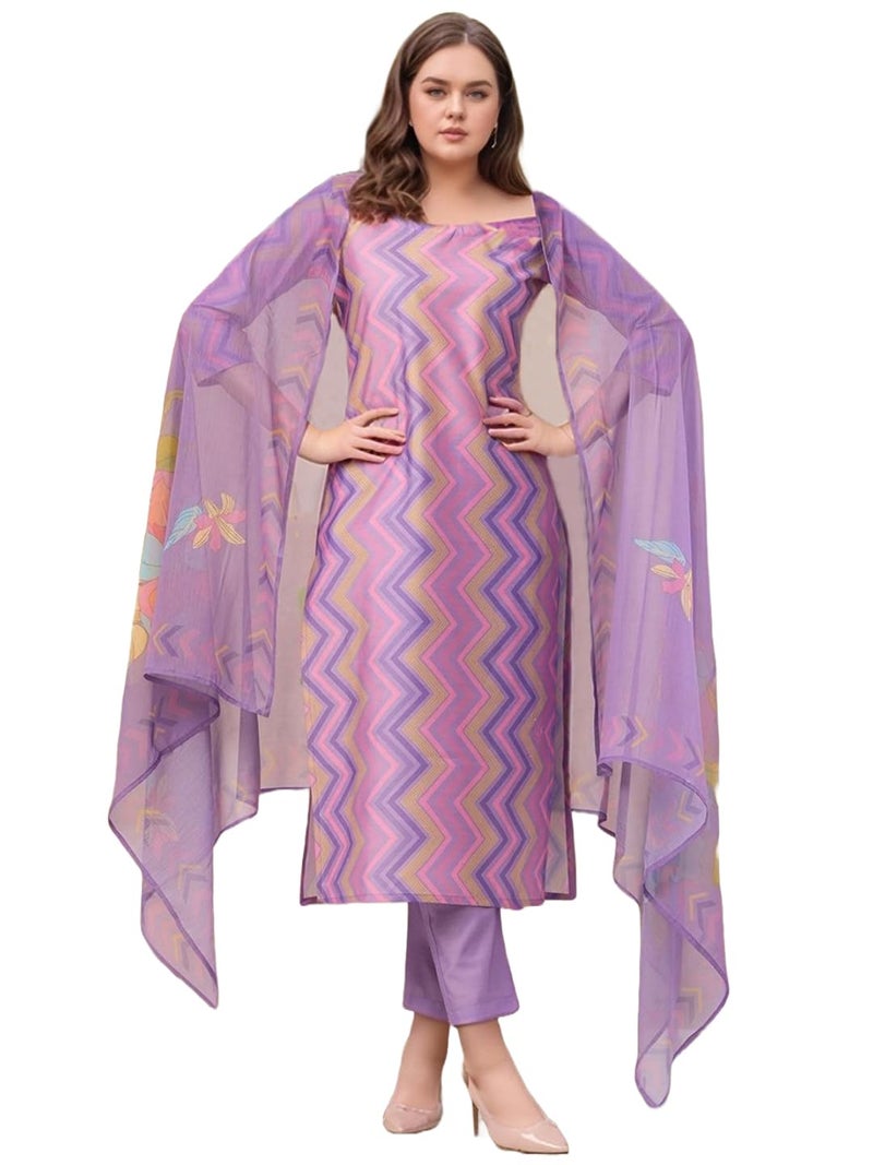 ANNI Designer Women's Rayon Viscose Straight Printed Kurta with Pant & Dupatta (Zaggu Purple-VKS01_XXL_Purple_XX-Large) - Image 1