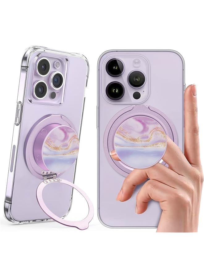 S-TOP Magnetic Phone Ring Stand and 360 Degree Rotating Kickstand for MagSafe and Compatible with iPhone 16 15 14 13 12 Series, Ultra Slim Finger Loop Grip for Secure One Handed Use, Purple - Image 1