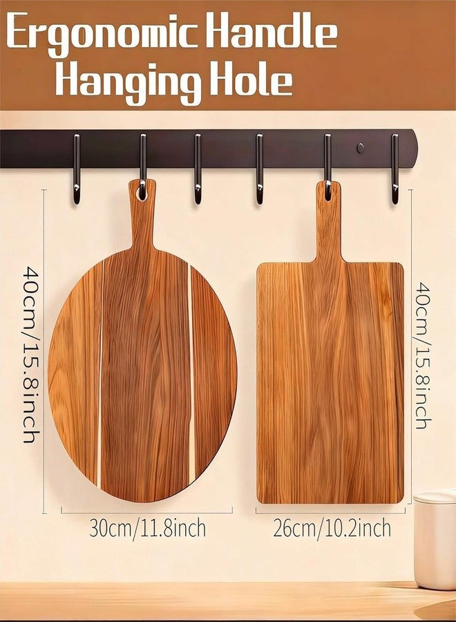 YALONG Acacia Wood Cutting Boards Set of 2, Round & Rectangular Wooden Cutting Board with Handle, Charcuterie Cheese Pizza Bread Steak Board, Decorative Wooden Cutting Boards for Kitchen - Image 2