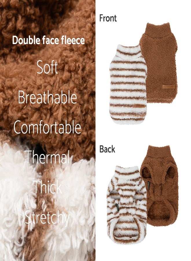 فيت وورم طقم كنزات صوفية مخططة للكلاب من فيت وورم، قطعتان، ملابس شتوية دافئة للكلاب الصغيرة، ذكور وإناث، طقم فرو ناعم للحيوانات الأليفة، أبيض، بني، صغير - Image 5