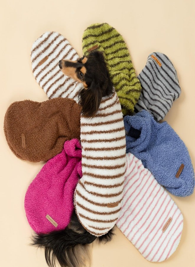 فيت وورم طقم كنزات صوفية مخططة للكلاب من فيت وورم، قطعتان، ملابس شتوية دافئة للكلاب الصغيرة، ذكور وإناث، طقم فرو ناعم للحيوانات الأليفة، أبيض، بني، صغير - Image 4