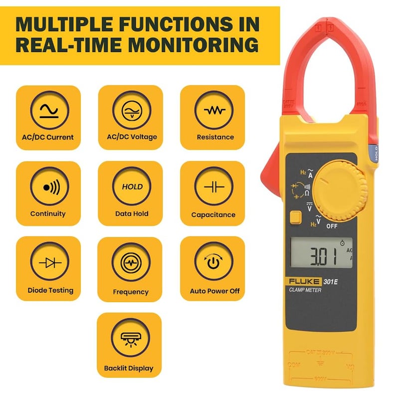 FLUKE 301E – 1000A AC/DC - SLIM & COMPACT CLAMP METER (with TL-75 Test Leads Set) - Image 5