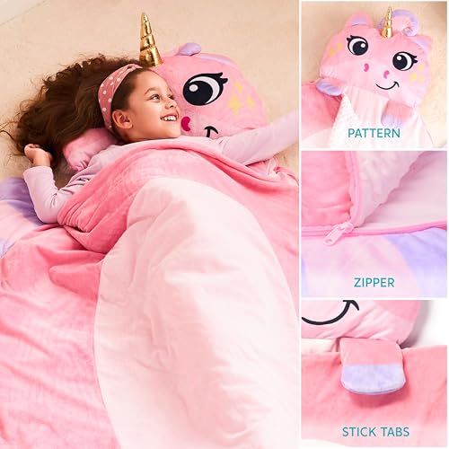Joiedomi حقيبة نوم للأطفال JOIEDOMI مع وسادة وبطانية 60" × 39" للأطفال من عمر 3 سنوات فما فوق، سجادة نوم ناعمة على شكل وحيد القرن لرياض الأطفال والأولاد والبنات في حضانة النوم. - Image 3