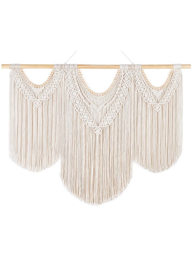 أم كونو قطعة حائط كبيرة من Mkono Macrame لتزيين الحائط على طراز Boho بتصميم أنيق من نسيج منسوج مع خرز خشبي لغرفة النوم وغرفة المعيشة والمنزل والشقة والسكن الجامعي وحفلات الزفاف، هدية مصنوعة يدويًا (بما في ذلك قضيب التعليق)، 45 بوصة × 33.5 بوصة  - Image 1