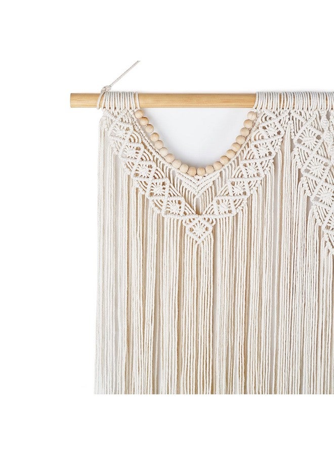 أم كونو قطعة حائط كبيرة من Mkono Macrame لتزيين الحائط على طراز Boho بتصميم أنيق من نسيج منسوج مع خرز خشبي لغرفة النوم وغرفة المعيشة والمنزل والشقة والسكن الجامعي وحفلات الزفاف، هدية مصنوعة يدويًا (بما في ذلك قضيب التعليق)، 45 بوصة × 33.5 بوصة  - Image 4
