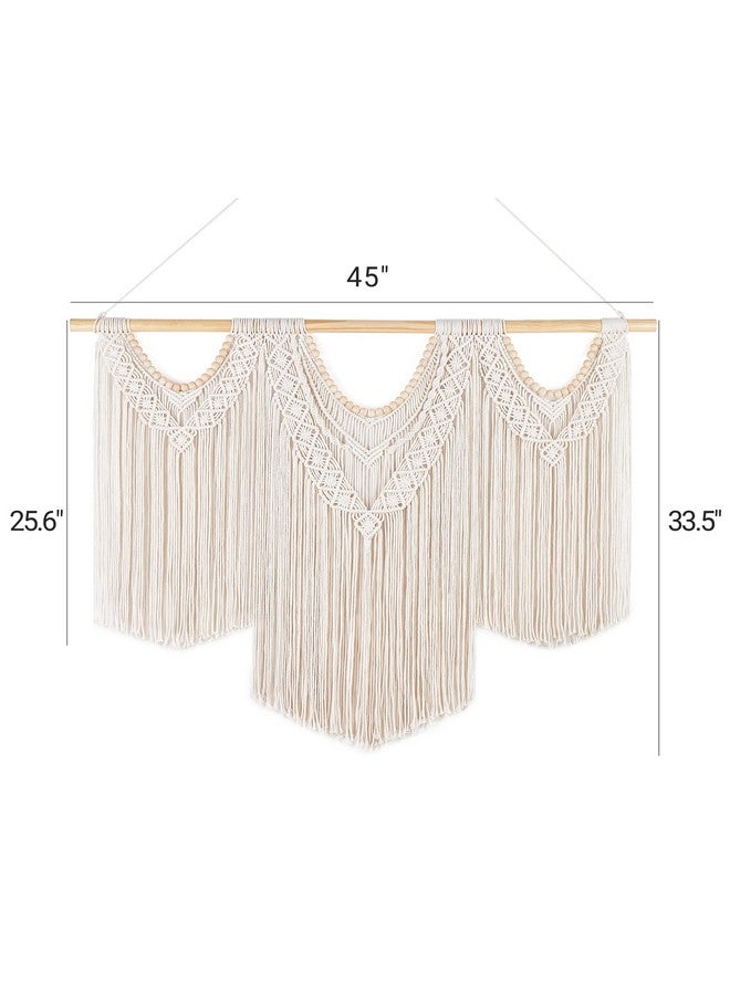 أم كونو قطعة حائط كبيرة من Mkono Macrame لتزيين الحائط على طراز Boho بتصميم أنيق من نسيج منسوج مع خرز خشبي لغرفة النوم وغرفة المعيشة والمنزل والشقة والسكن الجامعي وحفلات الزفاف، هدية مصنوعة يدويًا (بما في ذلك قضيب التعليق)، 45 بوصة × 33.5 بوصة  - Image 5