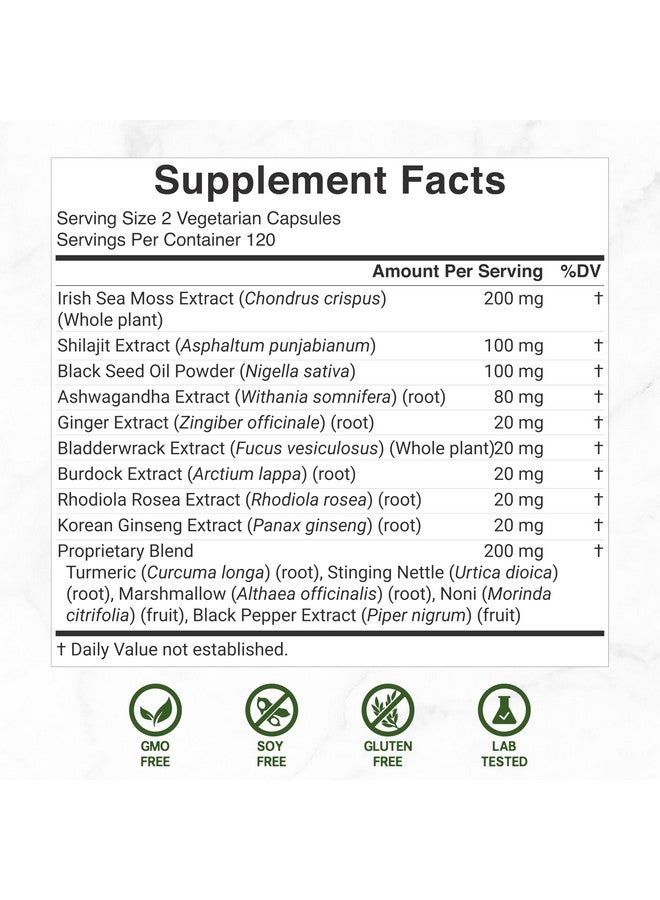 ملحق الصفقة مكمل غذائي من الطحالب البحرية الأيرلندية بتركيز 7000 ملغ لكل حصة، 240 كبسولة نباتية - 14 مركبًا من الأطعمة الفائقة - زيت حبة البركة الأسود بتركيز 3000 ملغ، ونبات الأشواغاندا بتركيز 2000 ملغ، ونبات الزنجبيل بتركيز 600 ملغ - Image 2