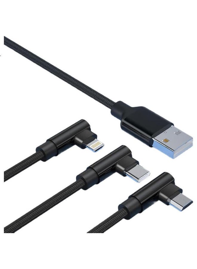 Newmine Three-In Gaming Charging Cable For Apple, Android, And Type-C With Angled Head, Compatible With Iphone 14/13/12 Pro Max, Xiaomi, Huawei Phones - Image 2