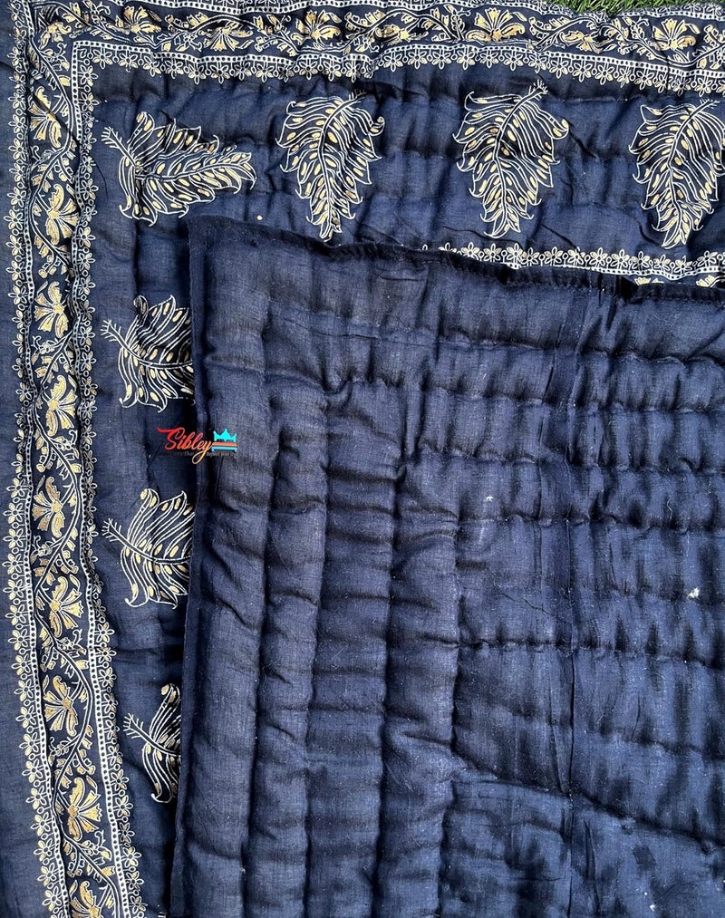 SIBLEY Organic Pure Cotton Jaipuri RajaiRajasthani Traditional Cotton Quilt for Single Bed Razai for Winters 57X87 Blue - Image 5