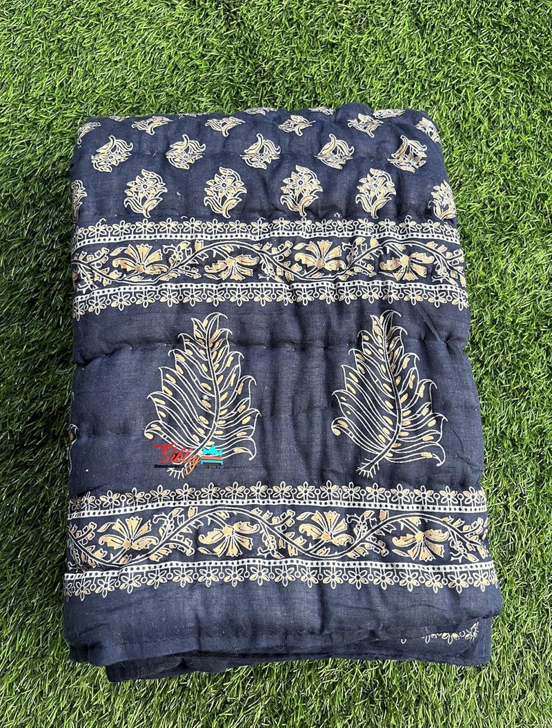 SIBLEY Organic Pure Cotton Jaipuri RajaiRajasthani Traditional Cotton Quilt for Single Bed Razai for Winters 57X87 Blue - Image 3