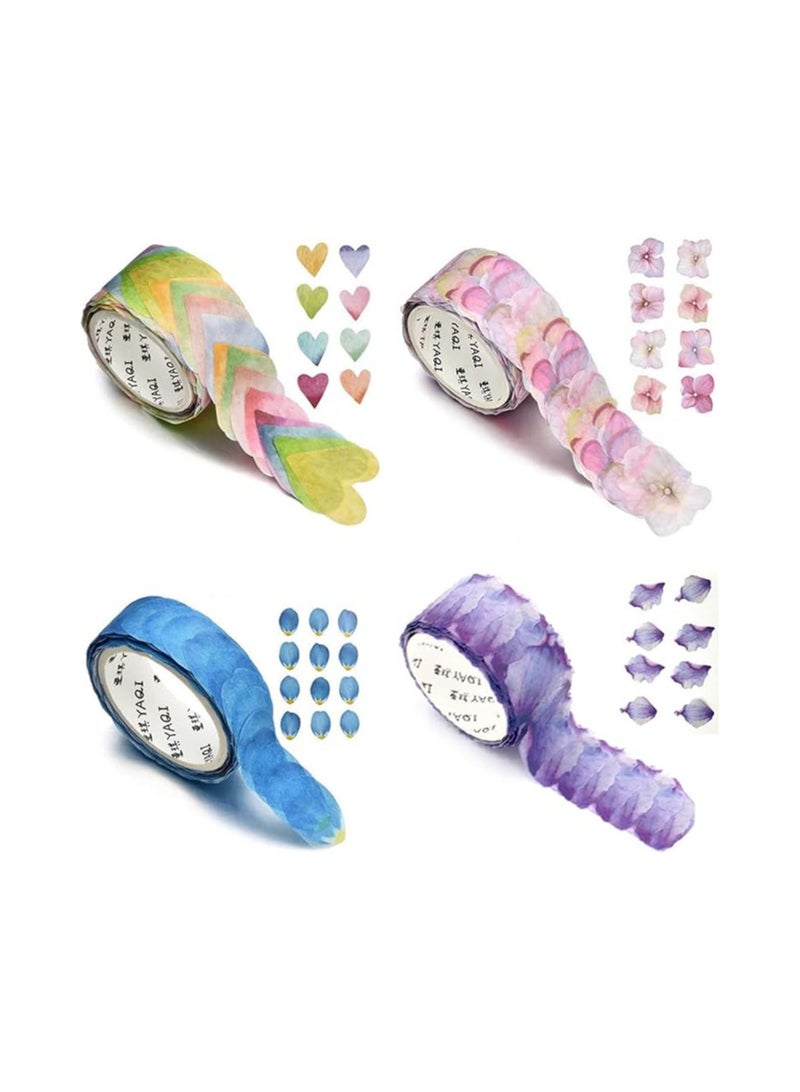 HASTHIP HASTHIP® 4 Roll Creative Flower Petal Washi Tape, Masking Tape Decorative Decals, DIY Petal Stickers for Scrapbooking, Diary, Bullet Journal, Planner, 200 Petals/Roll (Purple) - Image 1
