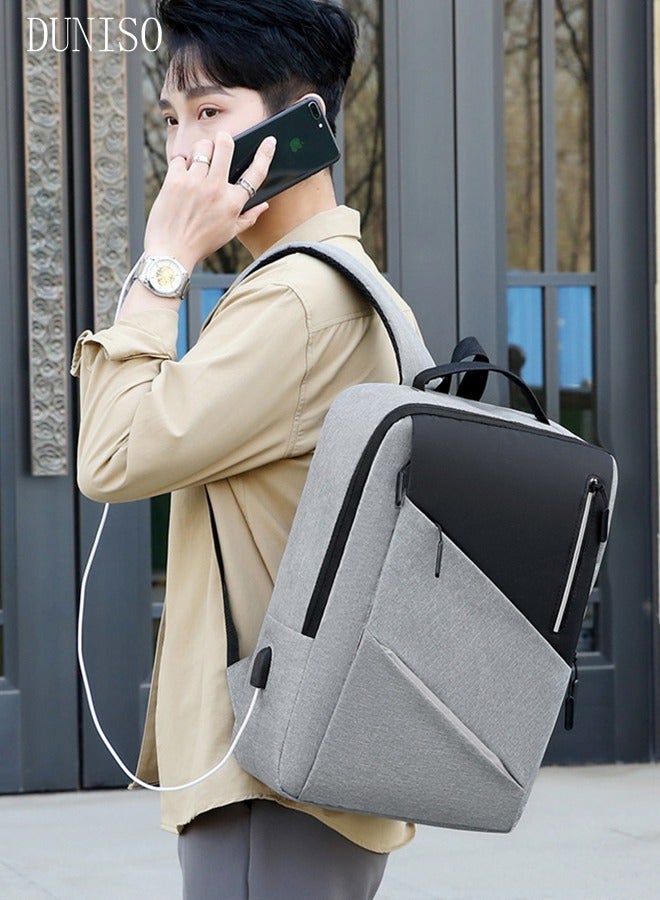 DUNISO Large Capacity Dual-Shoulder Computer Bag, High-Density Scratch Resistant And Waterproof Fabric Laptop Backpack With USB Charging Port, Comfortable Shoulder Strap And Reflective Logo,Grey - Image 4