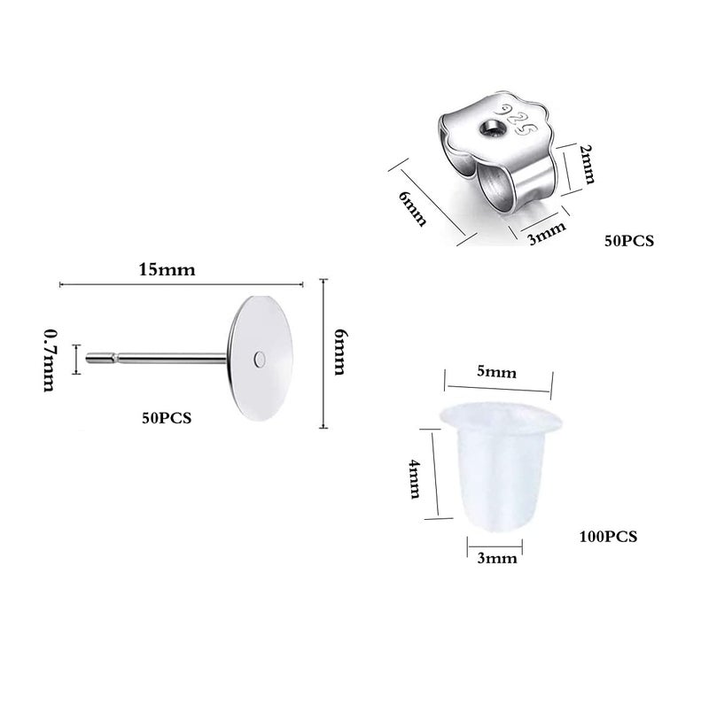 Moonear 25Pair 925 Sterling Silver Earrings Posts Flat Pad Ear Stud Hypoallergenic Blank Earring Pins with 925 Sterling Silver Earring Backs for Jewelry Making Findings(6mm) - Image 2
