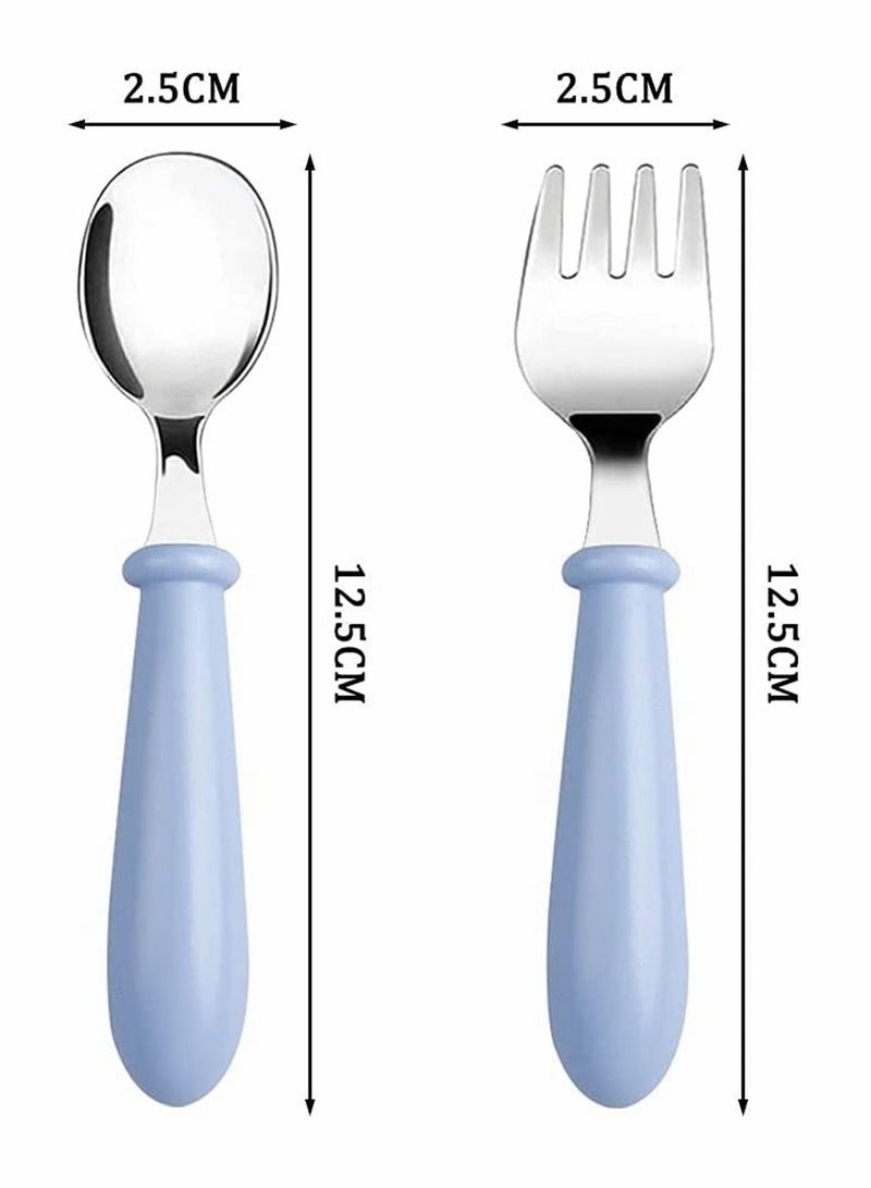 Y&D Baby Fork and Spoon Set, 2PCS Cutlery Set for Children, Silicone Stainless Steel Short Handle Training Tableware Ergonomically Designed to Promote Self-Feeding in The Right Way  - Image 4