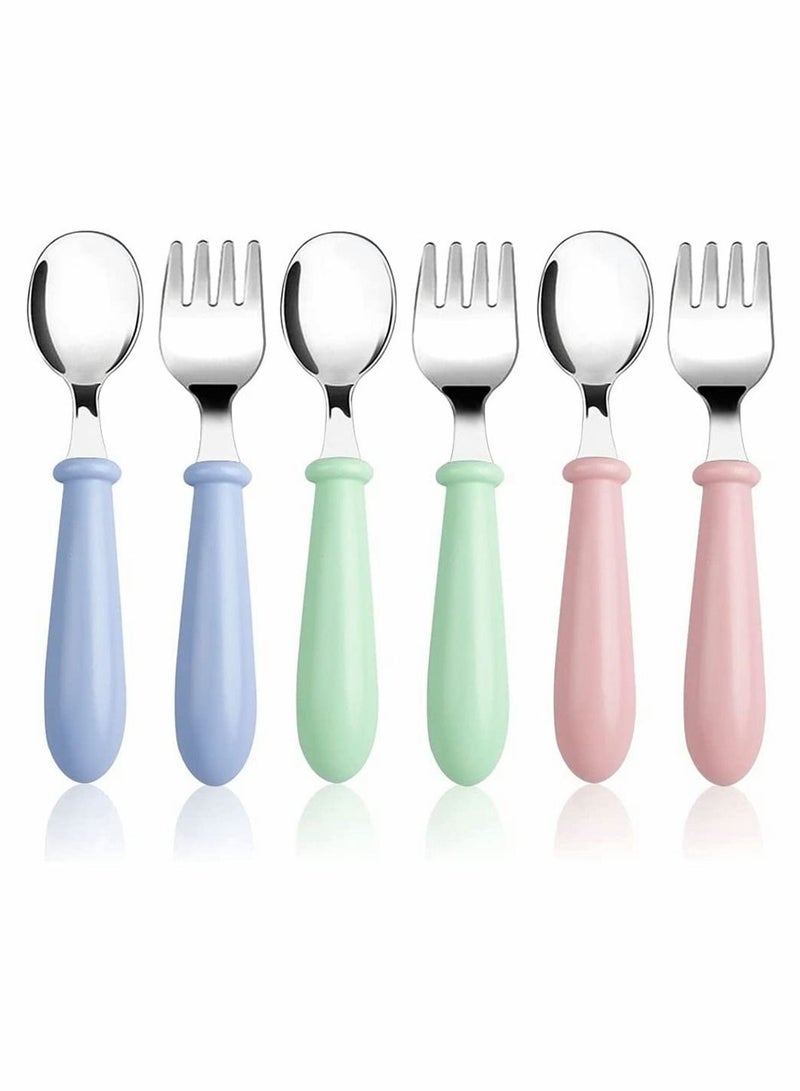 Y&D Baby Fork and Spoon Set, 2PCS Cutlery Set for Children, Silicone Stainless Steel Short Handle Training Tableware Ergonomically Designed to Promote Self-Feeding in The Right Way  - Image 1