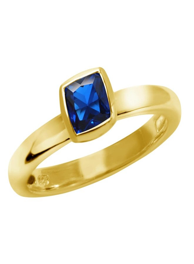 Silvershake 5MM Created Cushion Shape Blue Sapphire 18K Yellow Gold Plated 925 Sterling Silver Stackable Bezel Set Solitaire Ring September Gemstone Birthstone Jewelry for Women Size 6 - Image 1