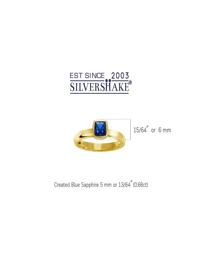 Silvershake 5MM Created Cushion Shape Blue Sapphire 18K Yellow Gold Plated 925 Sterling Silver Stackable Bezel Set Solitaire Ring September Gemstone Birthstone Jewelry for Women Size 6 - Image 3
