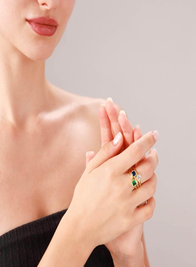 Silvershake 5MM Created Cushion Shape Blue Sapphire 18K Yellow Gold Plated 925 Sterling Silver Stackable Bezel Set Solitaire Ring September Gemstone Birthstone Jewelry for Women Size 6 - Image 2