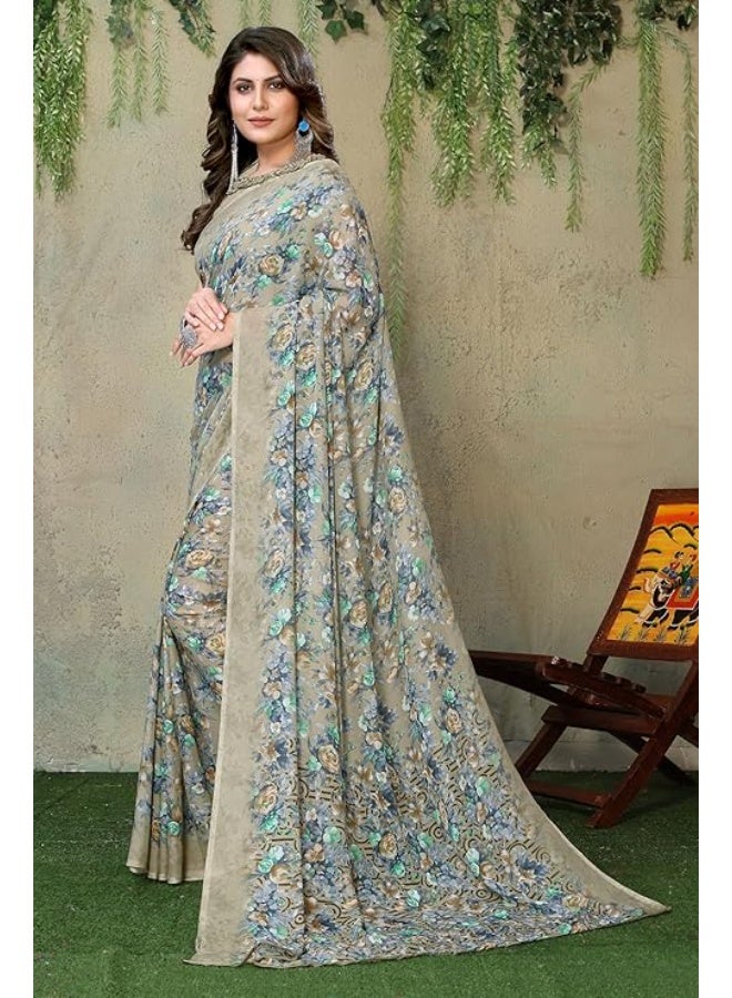 YASHIKA ساري جورجيت مطبوع عصري من ياشيكا للنساء مع قماش بلوزة - Image 2