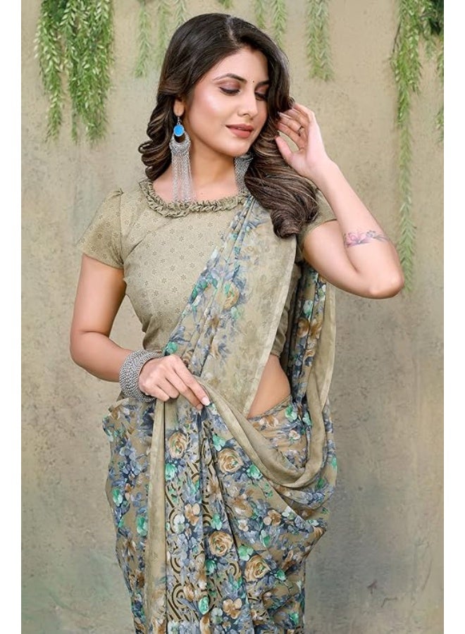YASHIKA ساري جورجيت مطبوع عصري من ياشيكا للنساء مع قماش بلوزة - Image 3