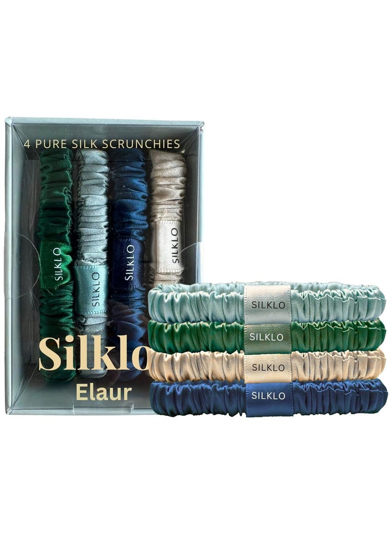 إيلور إيلاور سيلكلو ربطات شعر حريرية، 100% من حرير التوت النقي 22 موميه، مضادة لتساقط الشعر، لا تسبب تكسر الشعر، مضادة للتجعد والتجعيد، إكسسوارات شعر، 4 قطع (أزرق، شامبين، أخضر داكن، أخضر فاتح) - Image 2