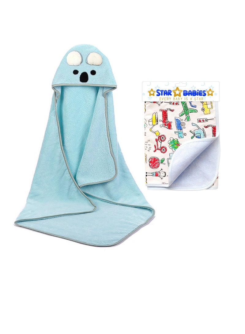 Star Babies -Combo Pack (Microfiber Hooded Towel with Reusable Changing mat Printed Blue) - Blue - Image 1