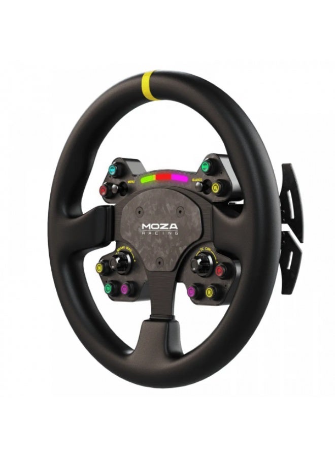 موزة عجلة قيادة Moza RS V2 Racing - عجلة قيادة GT مقاس 13 بوصة لمحاكاة السباقات، مصنوعة من ألياف الكربون المطروقة، مزودة بمؤشر ضوئي لتغيير السرعات بتقنية RGB، ومبدلات سرعة مغناطيسية - متوافقة مع قواعد Moza Racing - Image 3