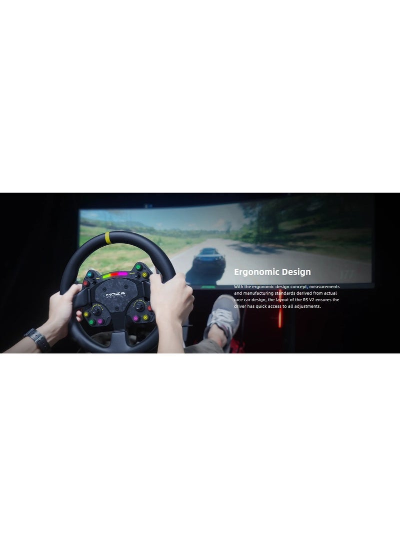 موزة عجلة قيادة Moza RS V2 Racing - عجلة قيادة GT مقاس 13 بوصة لمحاكاة السباقات، مصنوعة من ألياف الكربون المطروقة، مزودة بمؤشر ضوئي لتغيير السرعات بتقنية RGB، ومبدلات سرعة مغناطيسية - متوافقة مع قواعد Moza Racing - Image 5
