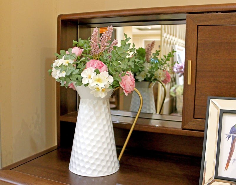 Venalys Elegant White Metal Decorative Flower Vase Farmhouse Galvanized Pitcher Rustic Milk Jug For Home Decor - Image 3