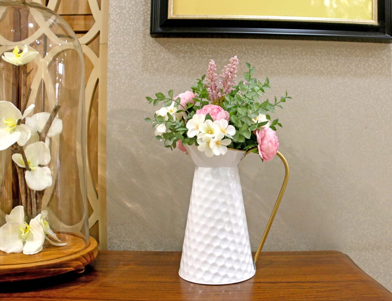 Venalys Elegant White Metal Decorative Flower Vase Farmhouse Galvanized Pitcher Rustic Milk Jug For Home Decor - Image 2
