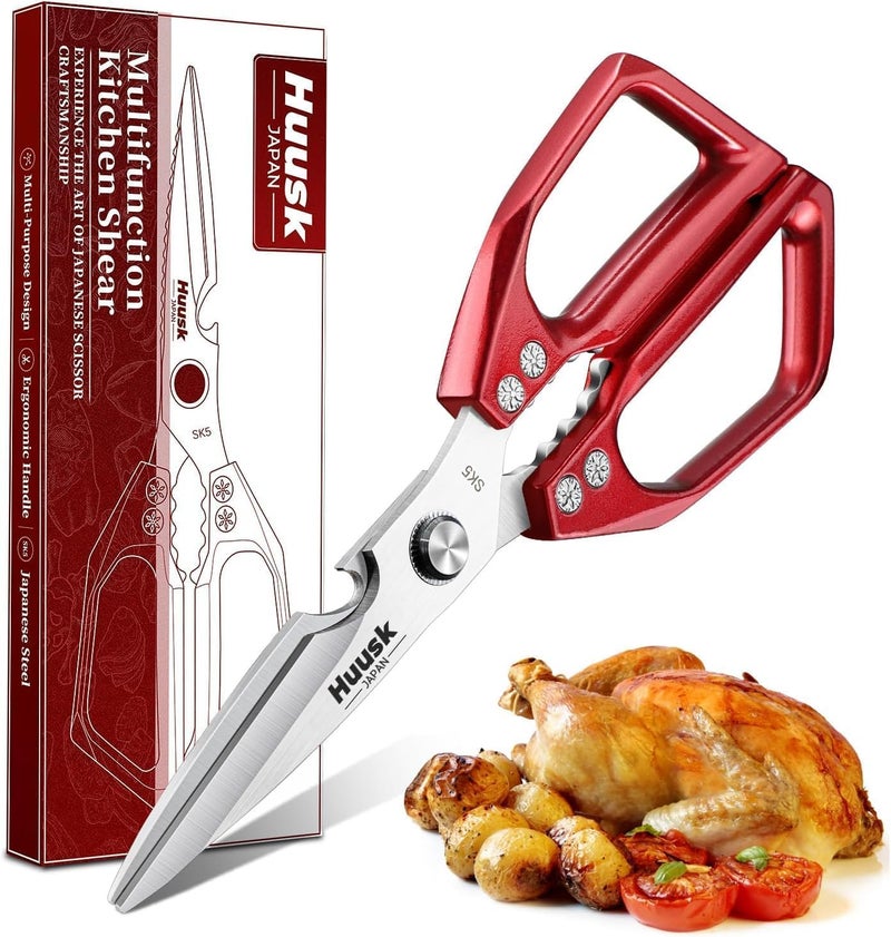 Huusk Kitchen Scissors for Food - Stainless Steel Kitchen Shears, Sharp Red Meat Scissors Dishwasher Safe, Heavy Duty Poultry Shears, Japanese Cooking Scissor for Chicken, Christmas Gift for Men Women - Image 1
