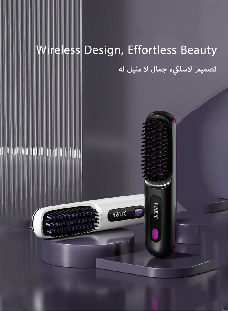 Electric Hair Straightener Brush, Portable Ceramic Ionic Straightening Comb and Curler, LED Display, Fast Heating, 3 Temp Settings  Anti-Scald Head Massager for All Hair Types, Black - Image 5