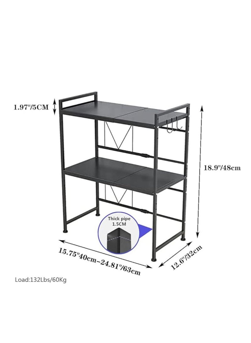 Generic Microwave Oven Rack 1 Pcs Toaster Rack Metal Plate Black Telescopic Storage Rack Kitchen Counter Storage Organizer (2-Tier)  - Image 2